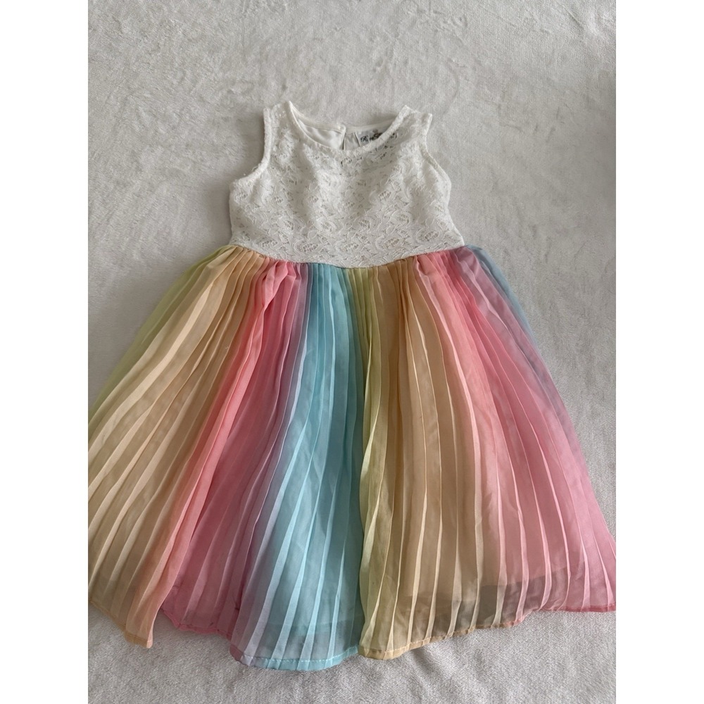 Rare Editions Girls Dress Size 5 Rainbow Pleated Skirt‎ Lace Top  Party Twirl